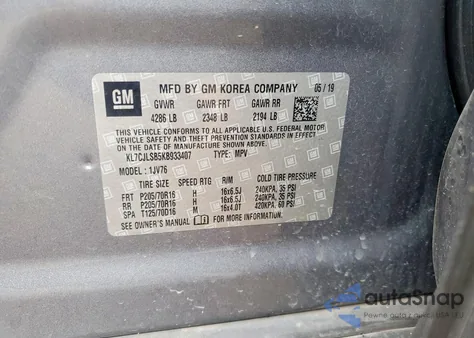 2019 Chevrolet Trax 1Lt from USA, damaged, VIN KL7CJLSB5KB933407